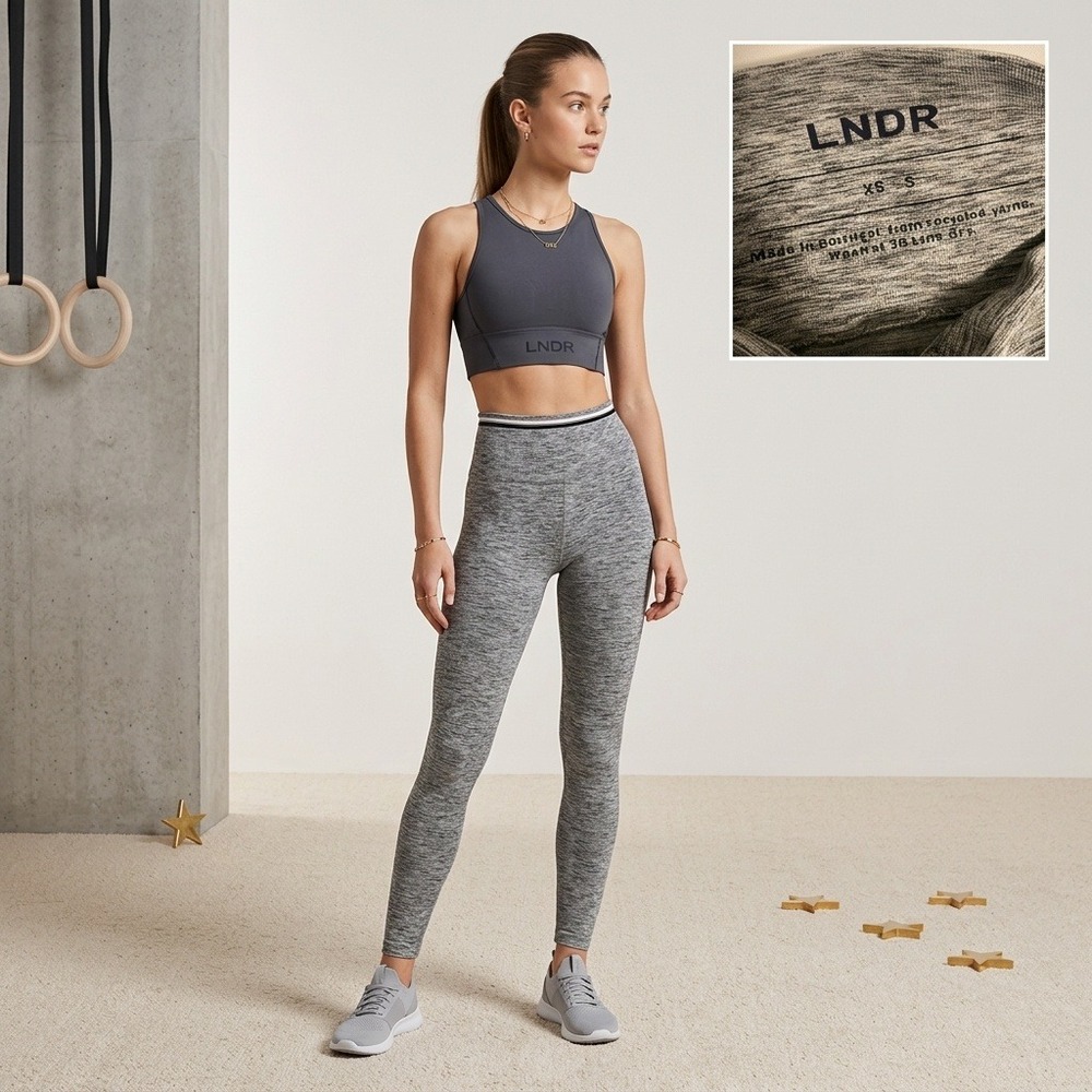 LNDR Leggings Womens XS S Grey Excellent High Rise Striped Waist Recycled Yarn